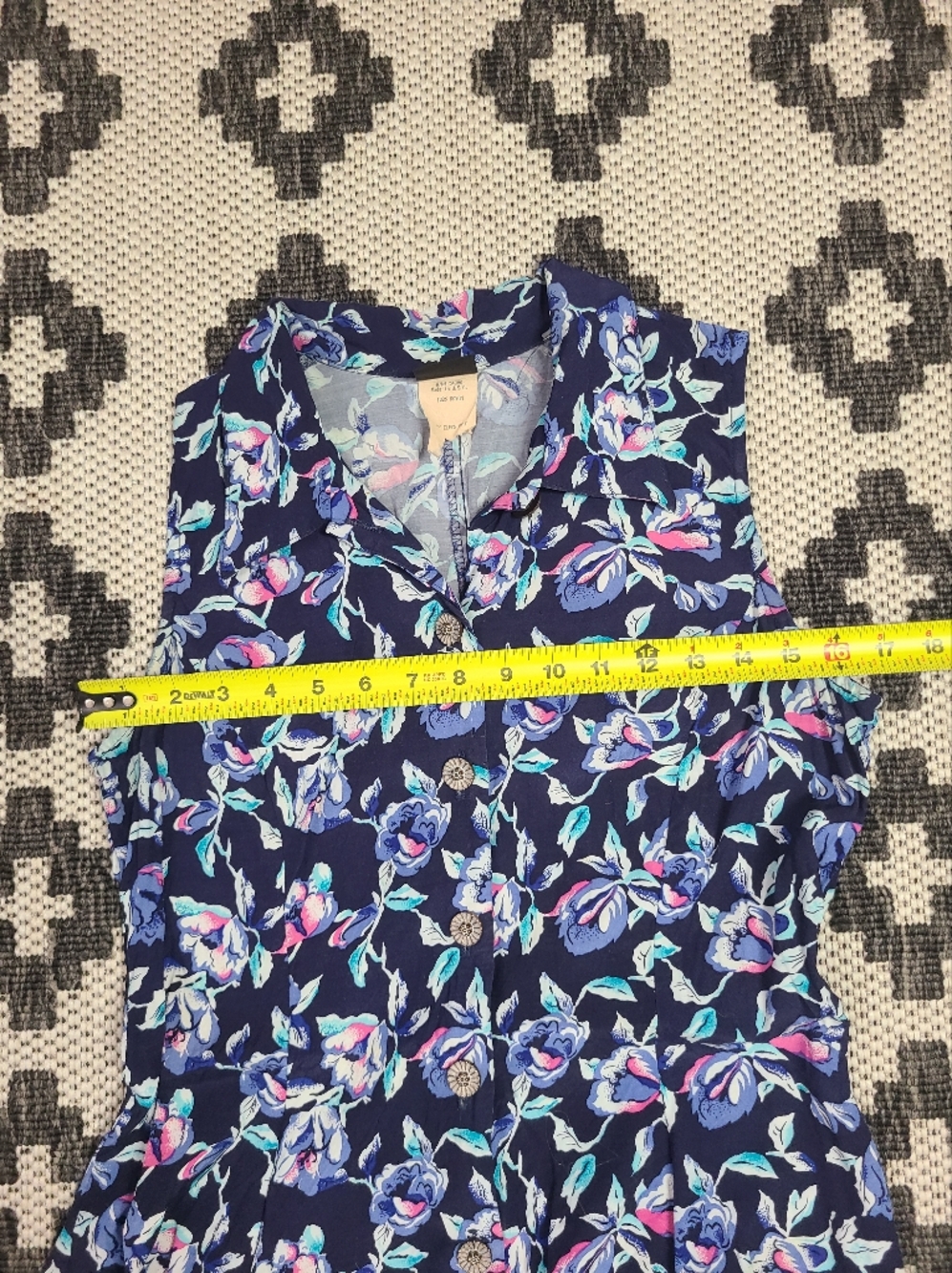 Vintage  Navy Floral Button-Front‎ Romper - Picture 7 of 9